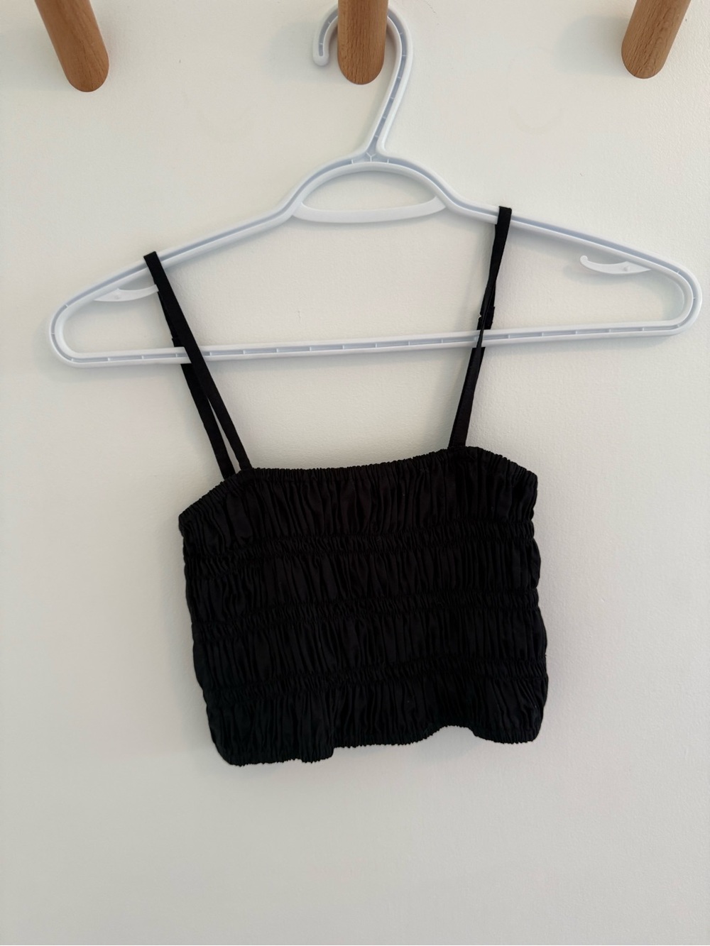 Faithfull the Brand Black Smocked Spaghetti-Strap Crop Top